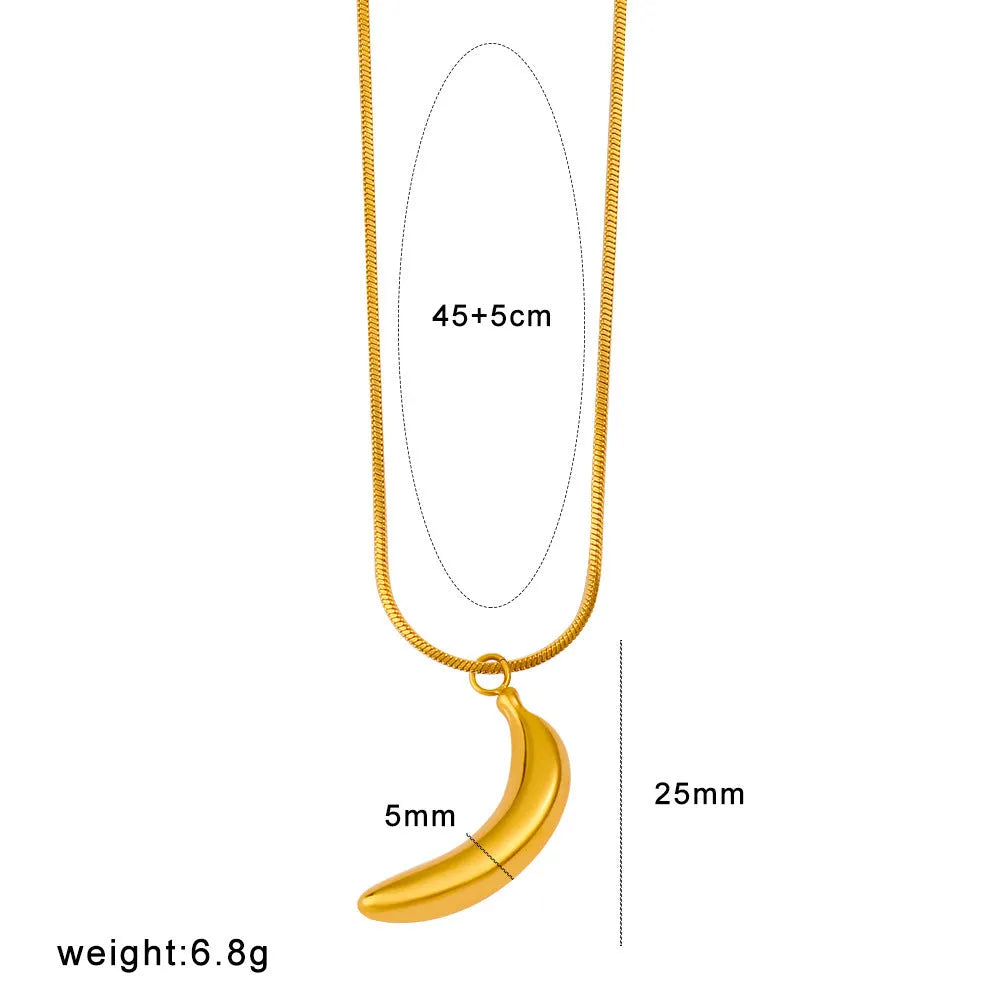 Stainless steel fruit necklace with colourful charm pendant showing six different fruit designs