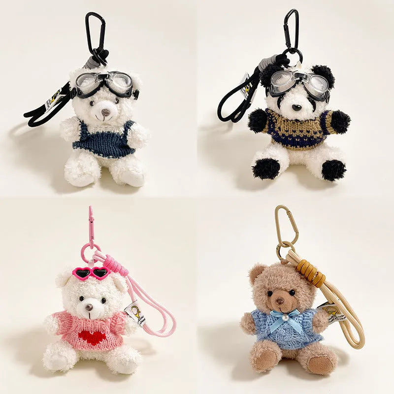 Cartoon plush doll keychain pendant in bear design 12cm size soft stuffed key ring