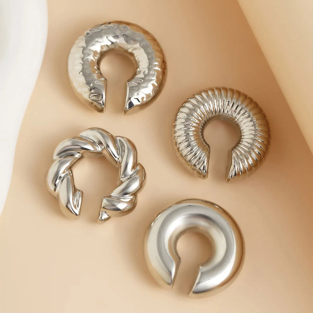 Geometric gold and silver clip-on earrings for women without pierced ears