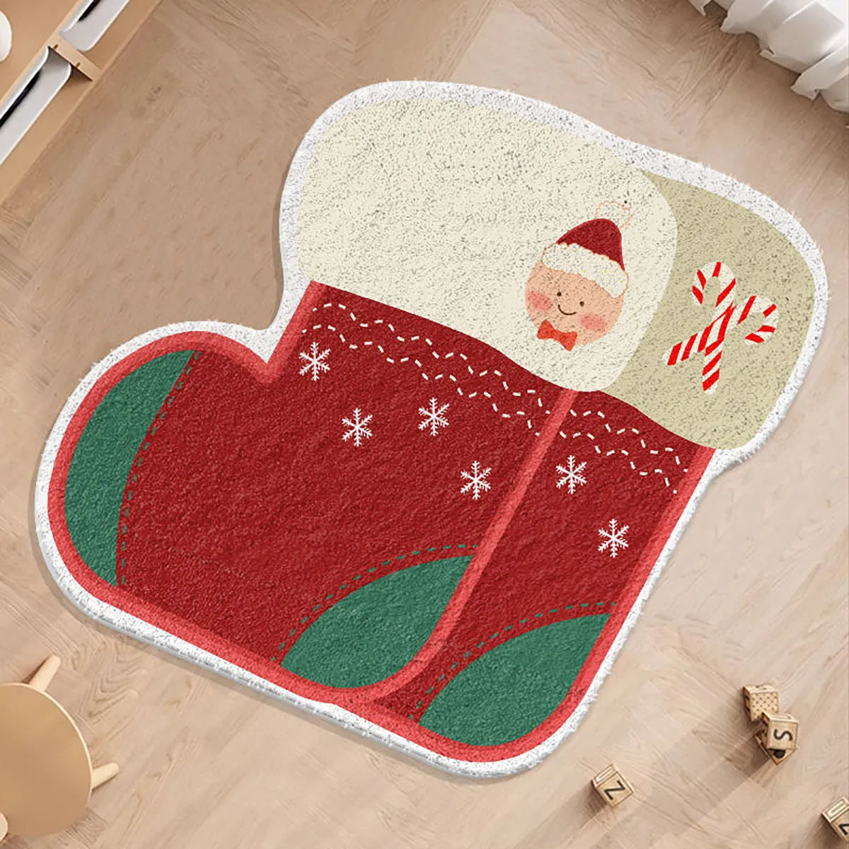 Round Christmas carpet with alien shape design in imitation cashmere fabric featuring festive patterns