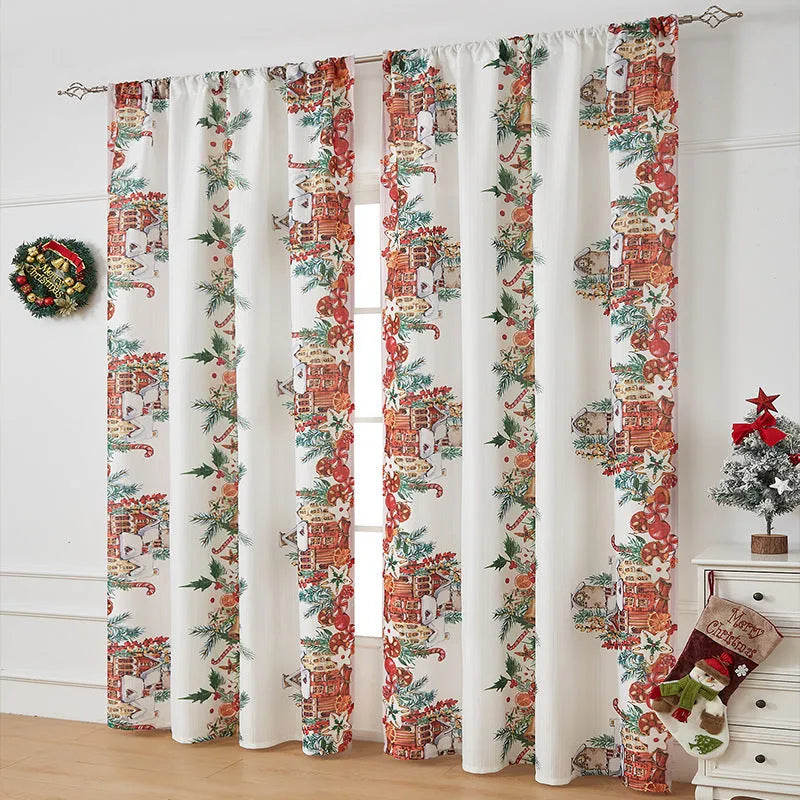 American-style printed Christmas-themed shading cloth curtain with semi-sunshade function