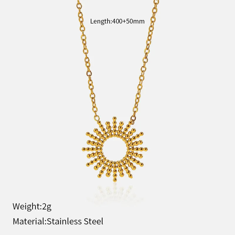 SUNFLOWER series 14K stainless steel gold chain necklace and bracelet set with geometric design
