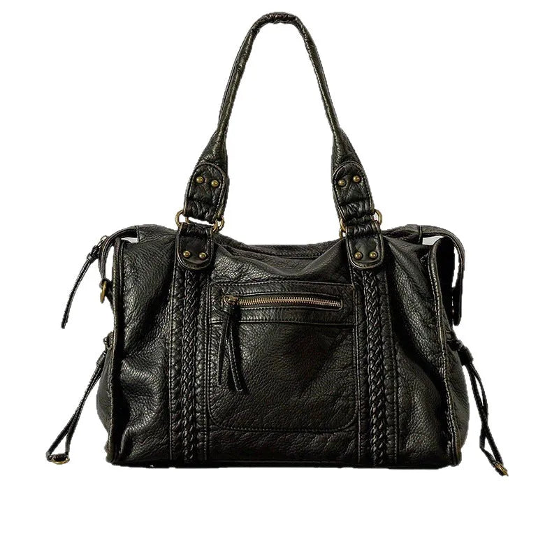 Women's retro messenger bag in soft PU leather with woven texture and horizontal square shape