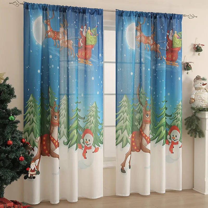 American-style printed Christmas-themed shading cloth curtain with semi-sunshade function