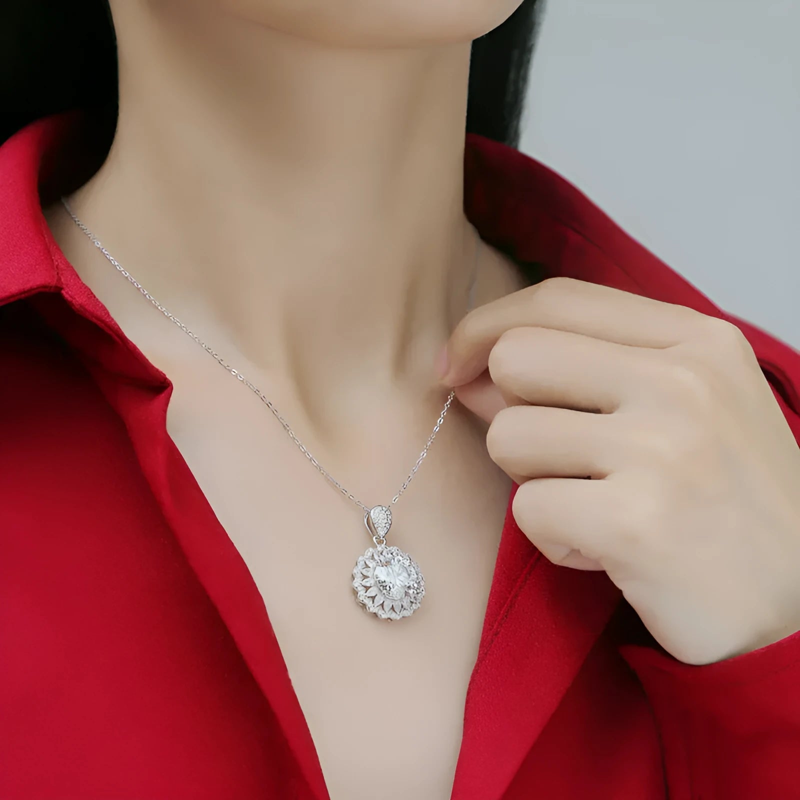 S925 silver necklace round moissanite pendant ball bead chain 5 karat GRA certificate