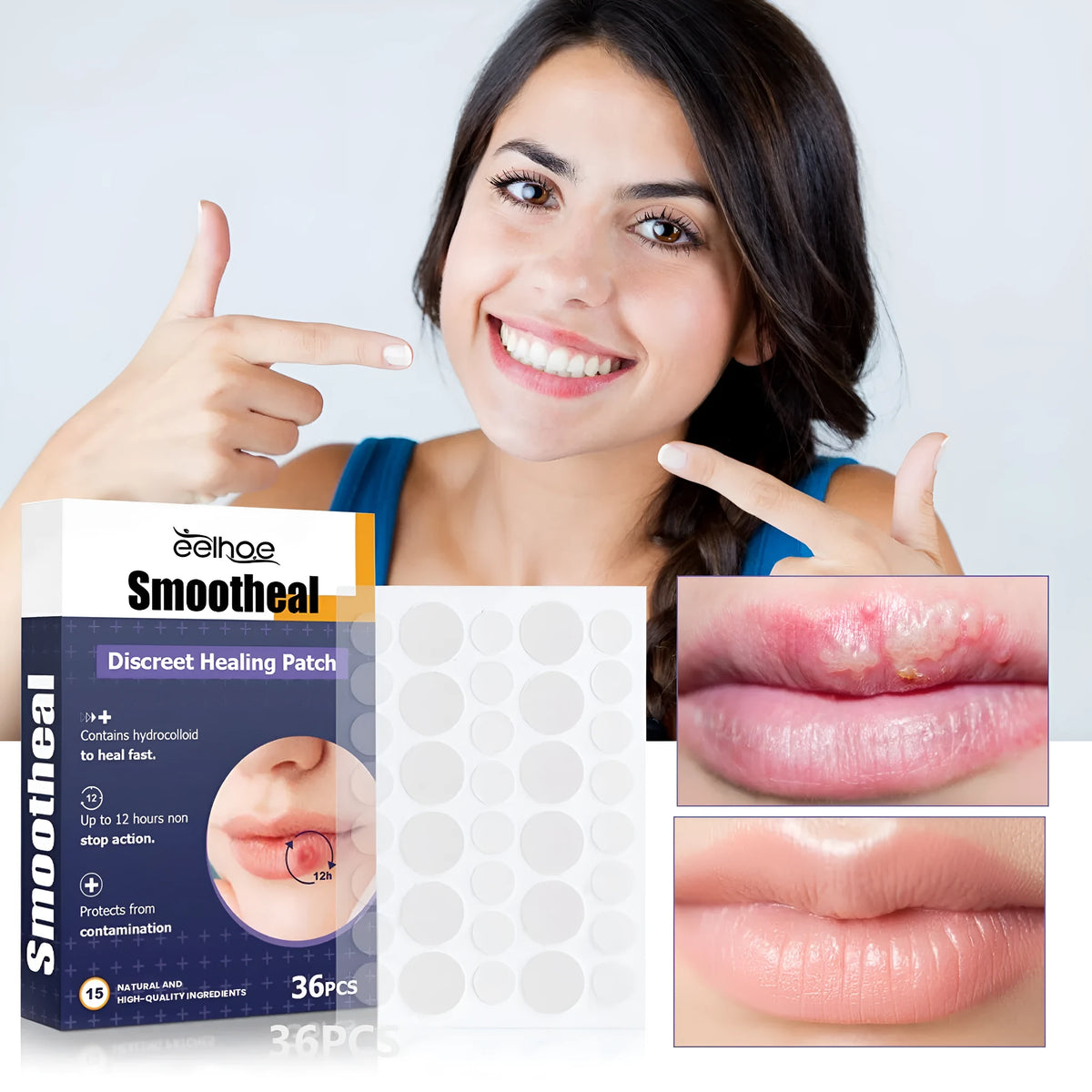 Lip care patch pack of 36 for moisturising dry cracking lips, universal skin type product