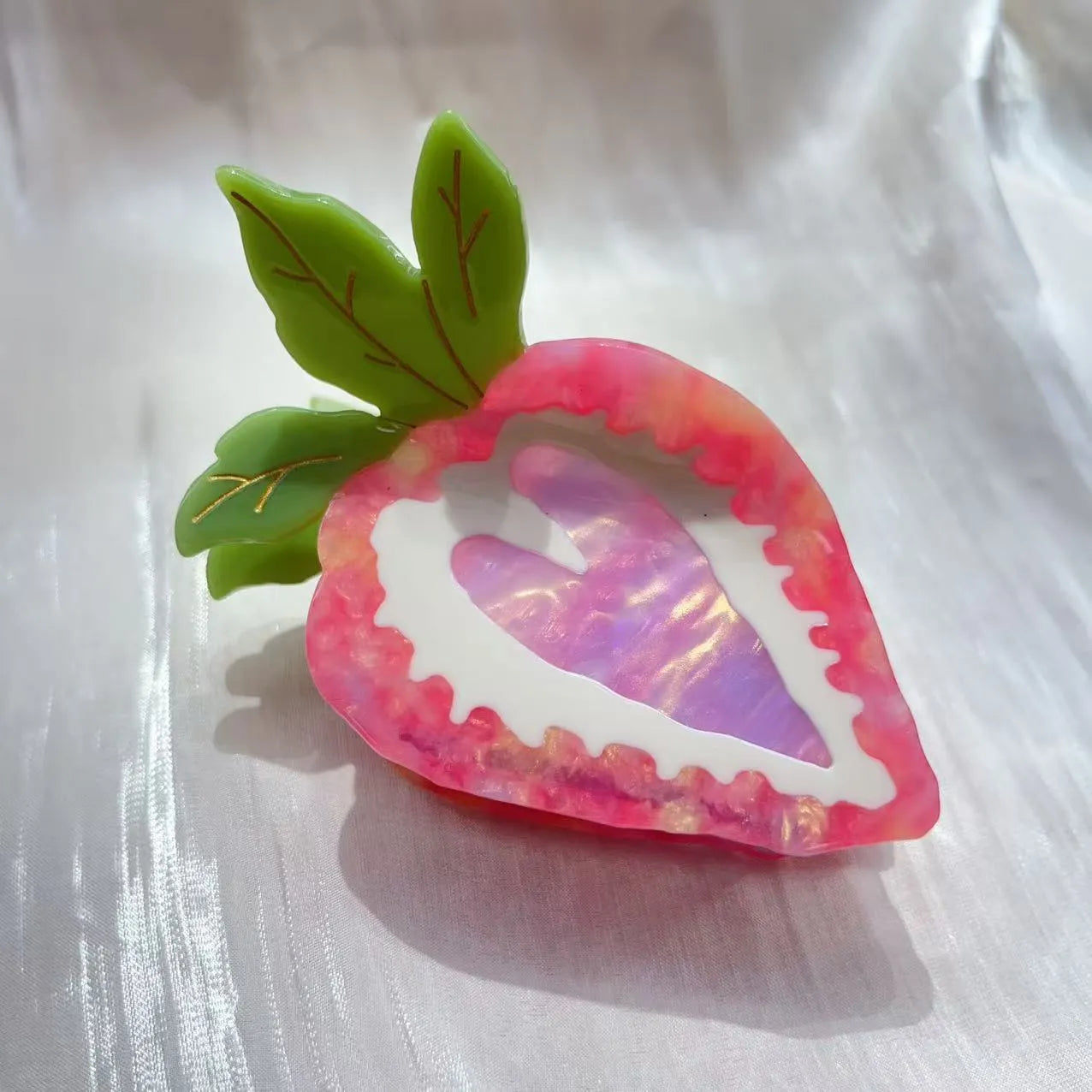 Handmade strawberry hairpin in pastoral style available in red or pink colour