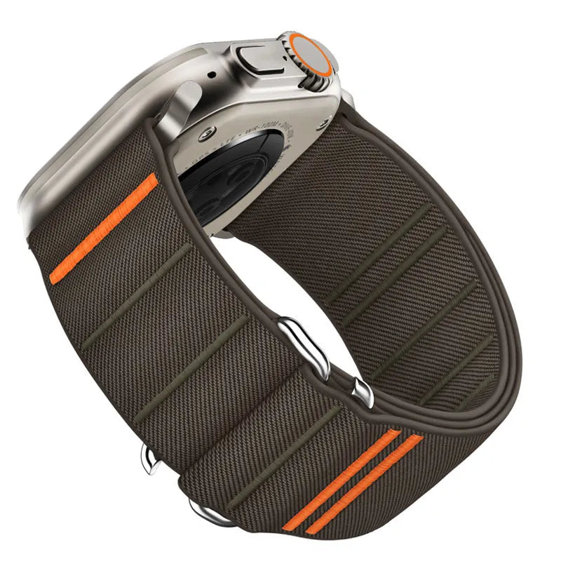 Elastic nylon Apple watchband with stainless steel buckle in multiple colour options