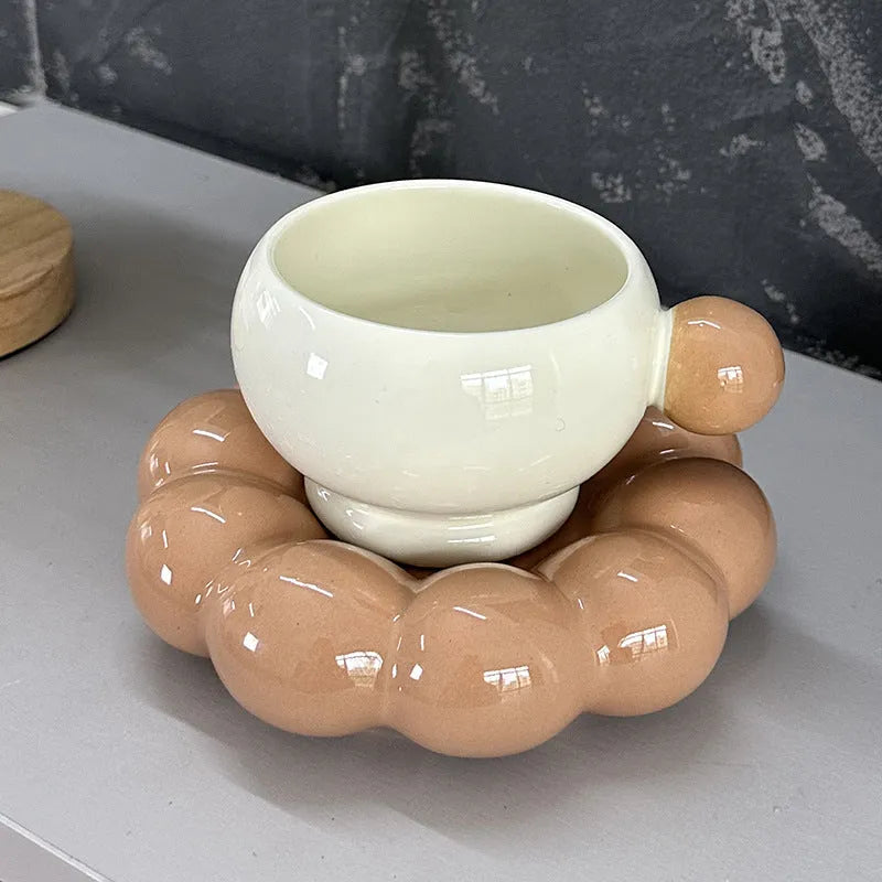 Nordic style ceramic coffee cup and saucer set in a solid colour, 250ml capacity.