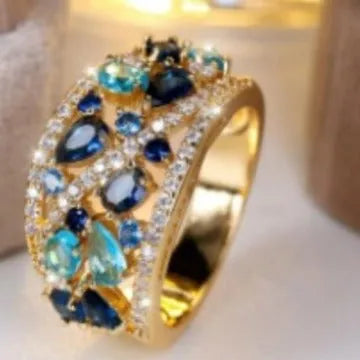 Women's round hollow all-match ring in copper with gold white diamond finish on finger