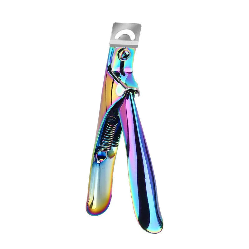 Stainless steel French U-shaped nail art scissors with electrophoresis black handle on white background