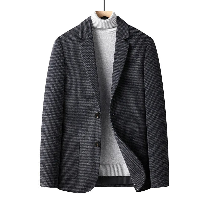 Men's slim fit grey wool suit jacket for autumn and winter wear