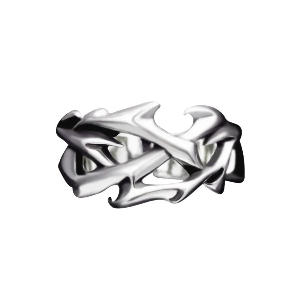 Thorn unisex adjustable copper ring with geometric flower design in J2150 thorns colour