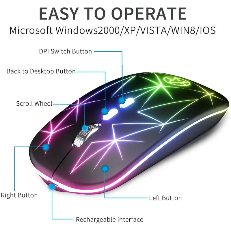 Wireless Bluetooth gaming mouse with luminous charging and metal scroll wheel in multiple colour options