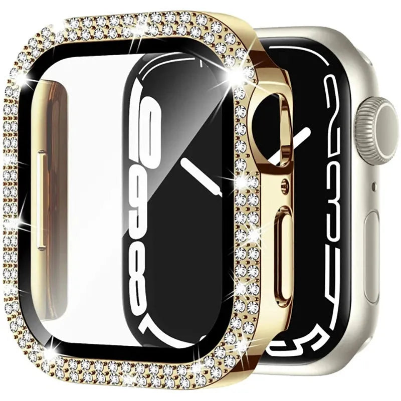Apple Watch protective case with peep-proof glass in rose pink, gold, and black colour options