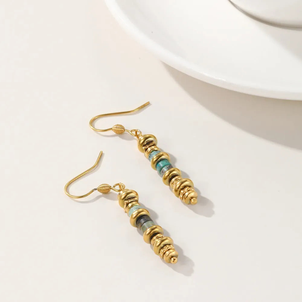 Geometric titanium steel dangle earrings with European retro styling