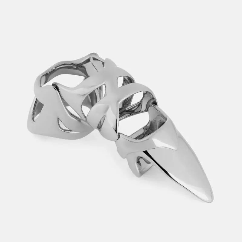 Silver alloy punk armour finger stall fashion ring on a finger