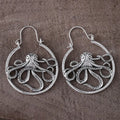Vintage antique silver octopus earrings with zinc alloy construction and retro styling