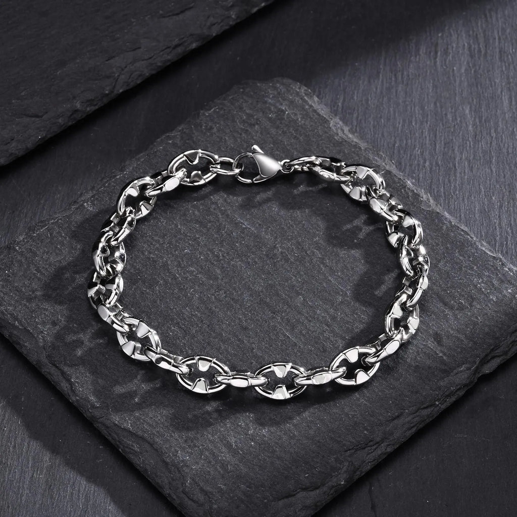 Stainless steel handmade thick chain geometric bracelet in steel colour