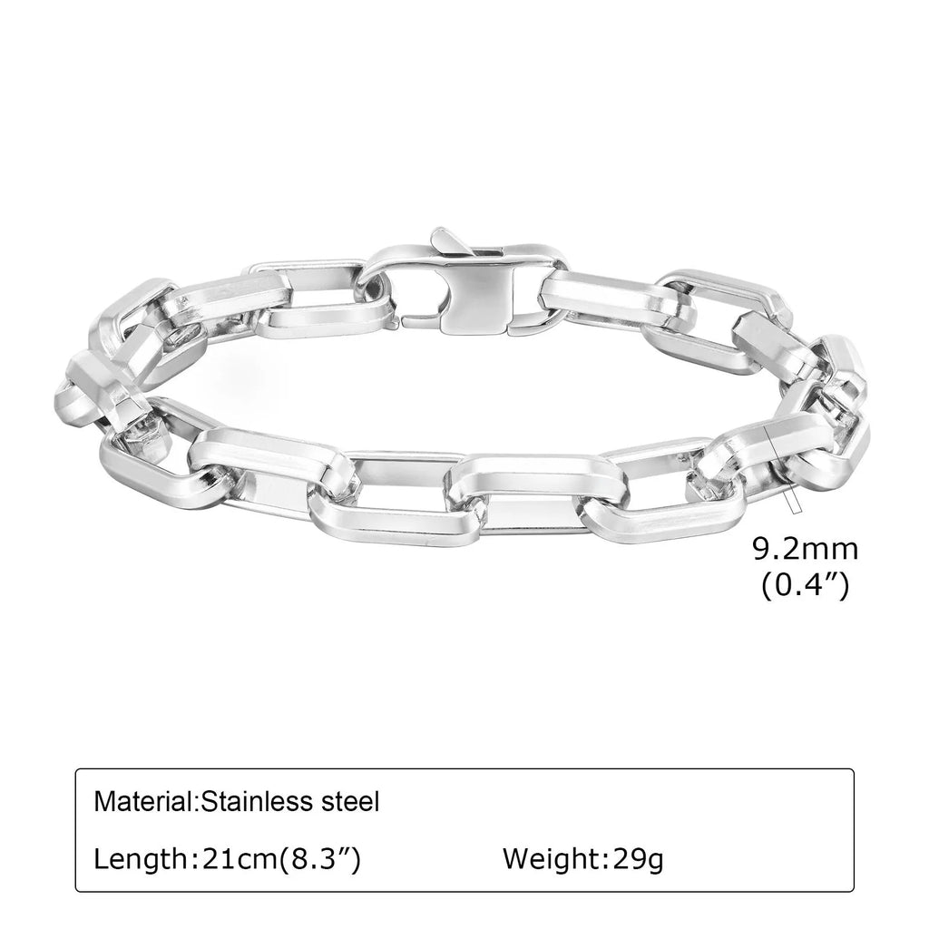 Stainless steel square chain bracelet for men in black, gold, retro and steel colour finishes