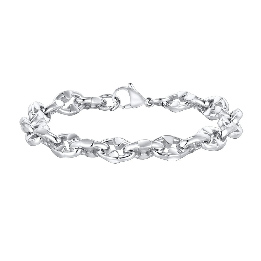 Stainless steel handmade thick chain geometric bracelet in steel colour