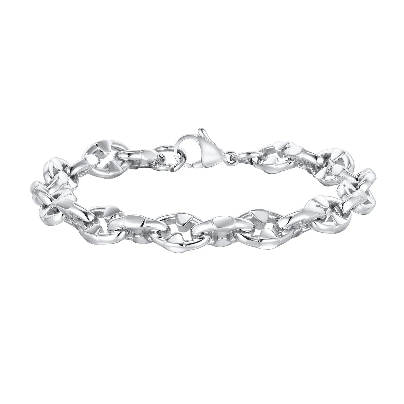 Stainless steel handmade thick chain geometric bracelet in steel colour