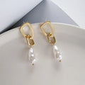 Gold copper irregular French pearl pendant earrings with a geometric shape for women