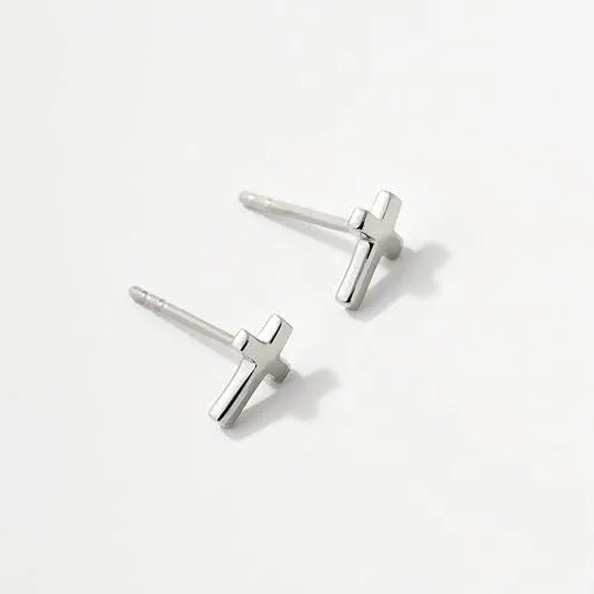 Women's gold bow and cross stud earrings geometric design electroplated finishes