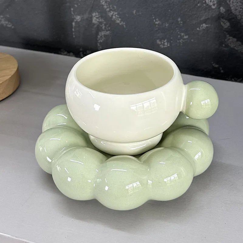 Nordic style ceramic coffee cup and saucer set in a solid colour, 250ml capacity.