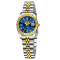 Women's waterproof quartz fashion watch in metallic gold or silver finishes with 10mm thickness