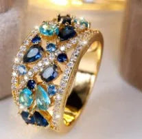 Women's round hollow all-match ring in copper with gold white diamond finish on finger