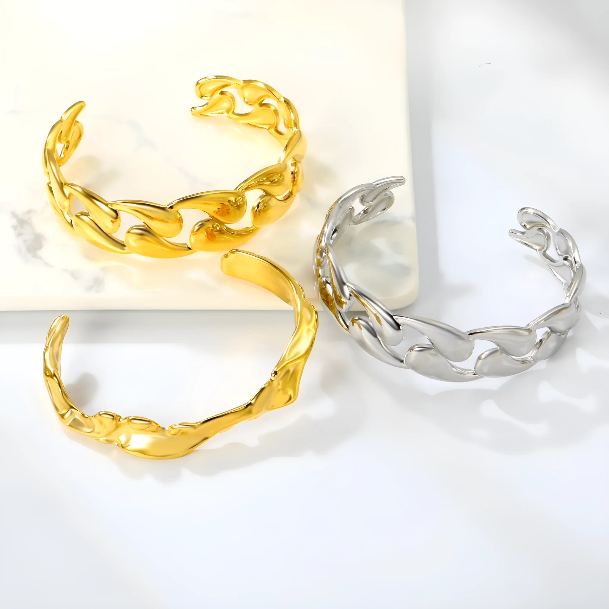 Advanced style stainless steel alloy bracelet in a minimalist European trend design on a wrist.