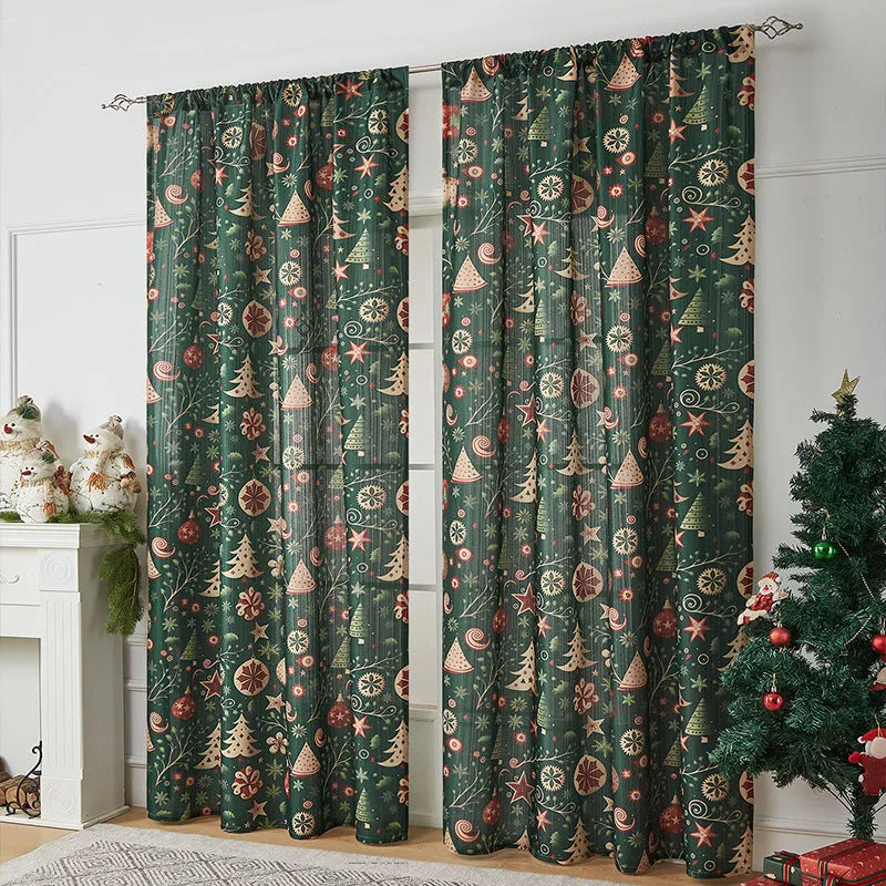 American-style printed Christmas-themed shading cloth curtain with semi-sunshade function