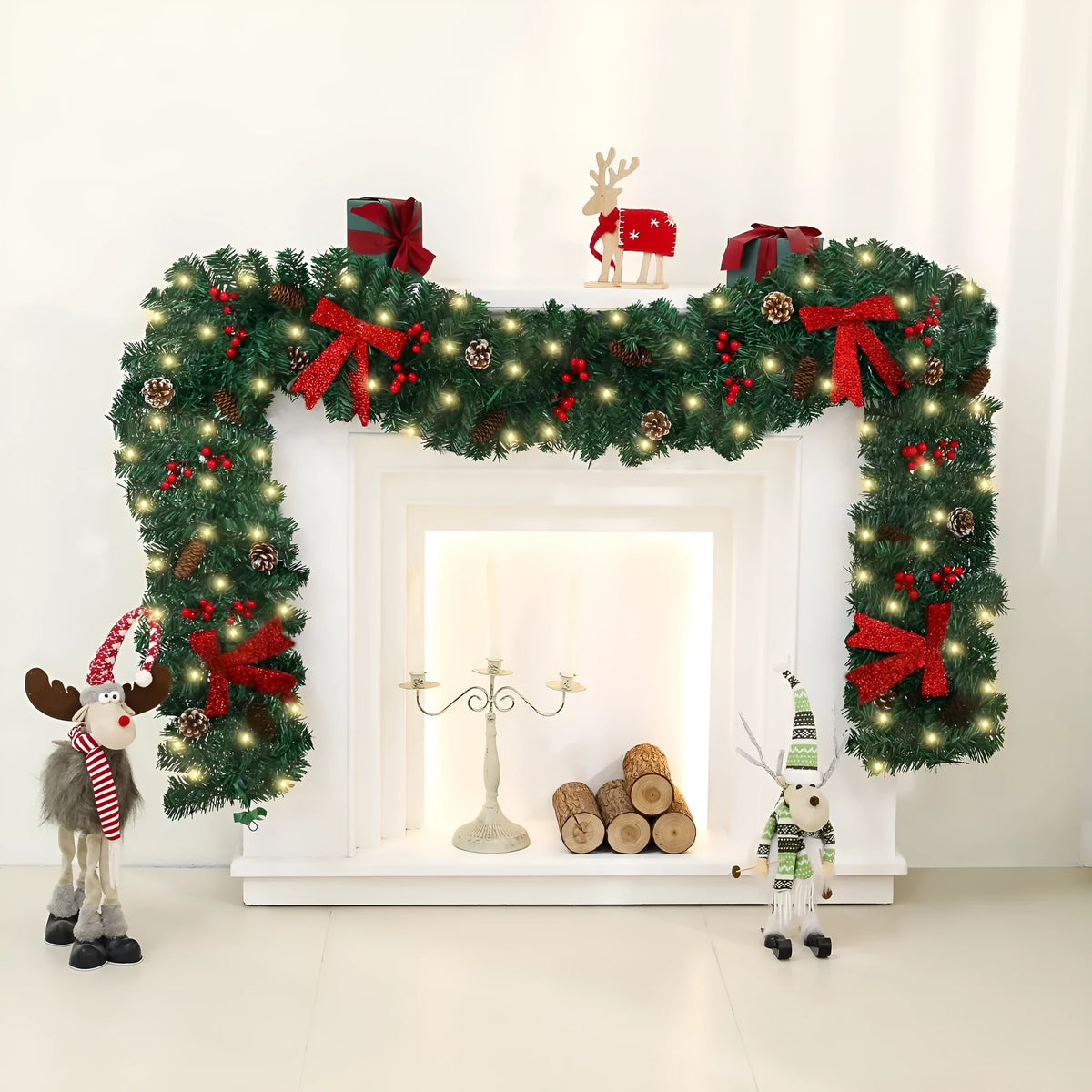 Christmas rattan pine cone bow decorative wreath with bow, PVC construction, European style, for home holiday decoration