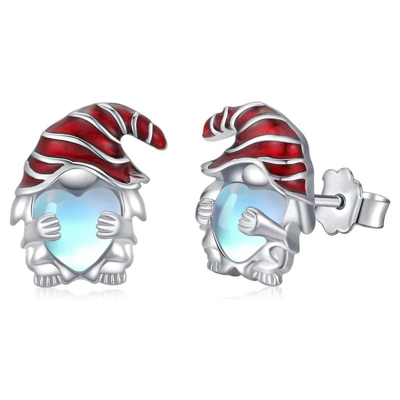 Santa Claus themed heart-shaped earrings for women in electroplated white gold colour
