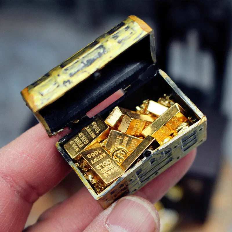 Set of metal alloy gold coin and gold bar miniature ornaments for dollhouse accessories.