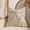 Decorative striped cushion cover with knitted tassel in a choice of six patterns and two sizes.