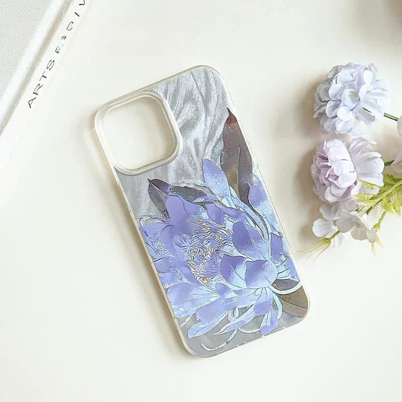 Blue Lotus Light Luxury Fairy design hard plastic case for iPhone on a white background.