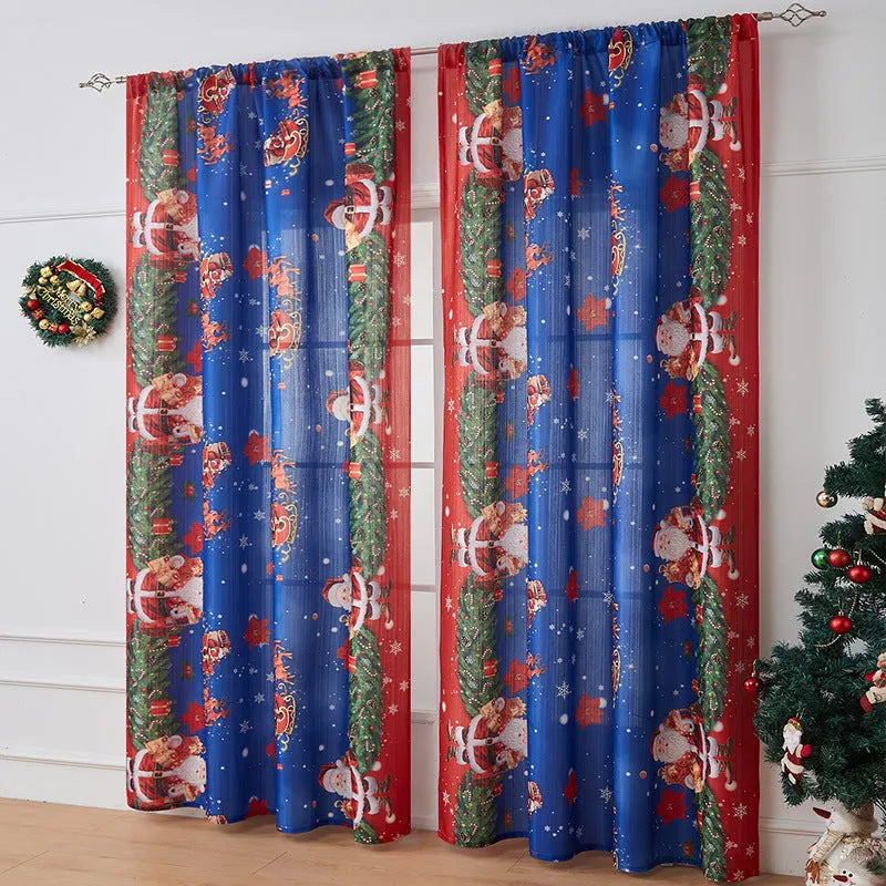 American-style printed Christmas-themed shading cloth curtain with semi-sunshade function