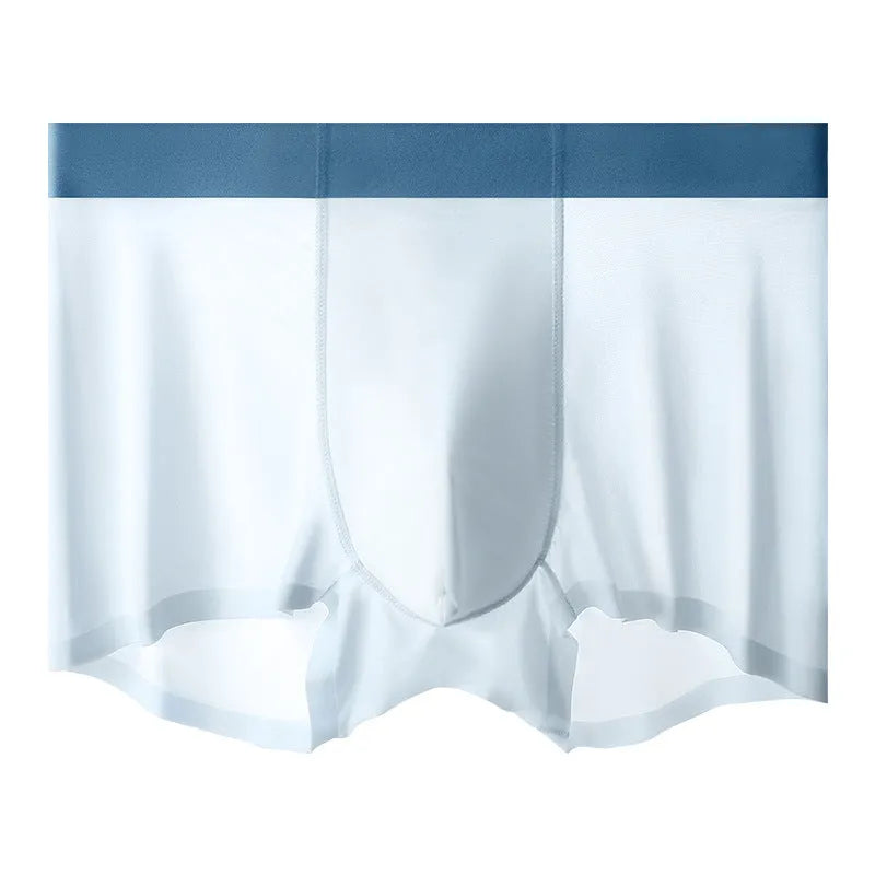 Men's ice silk shorts in bean green, shown front view, highlighting seamless knit construction.