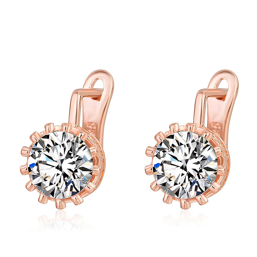 Korean retro crown-shaped copper ear clips in rose gold or white gold colour for women