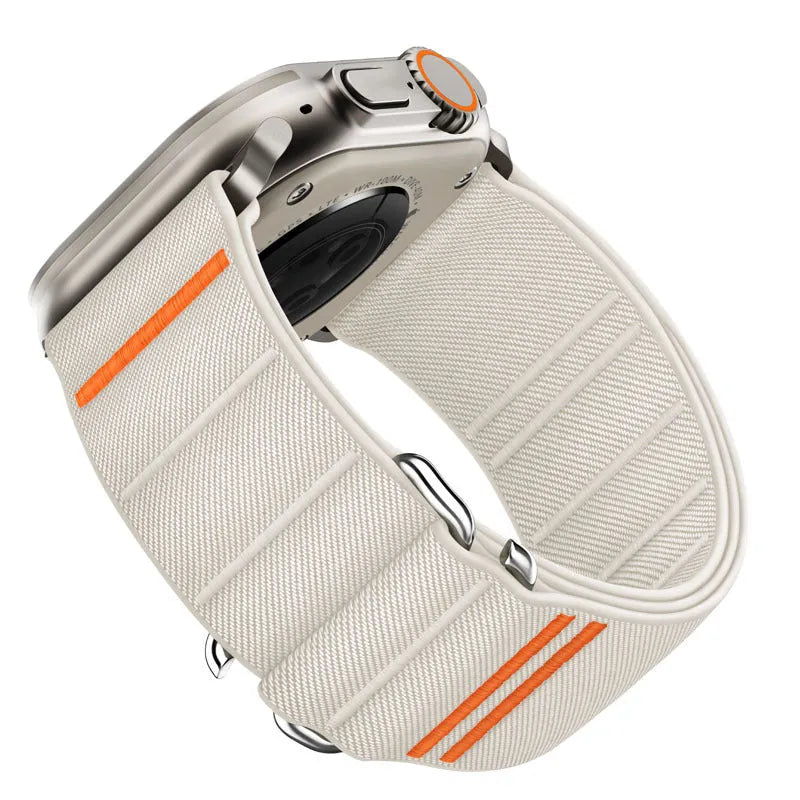 Elastic nylon Apple watchband with stainless steel buckle in multiple colour options