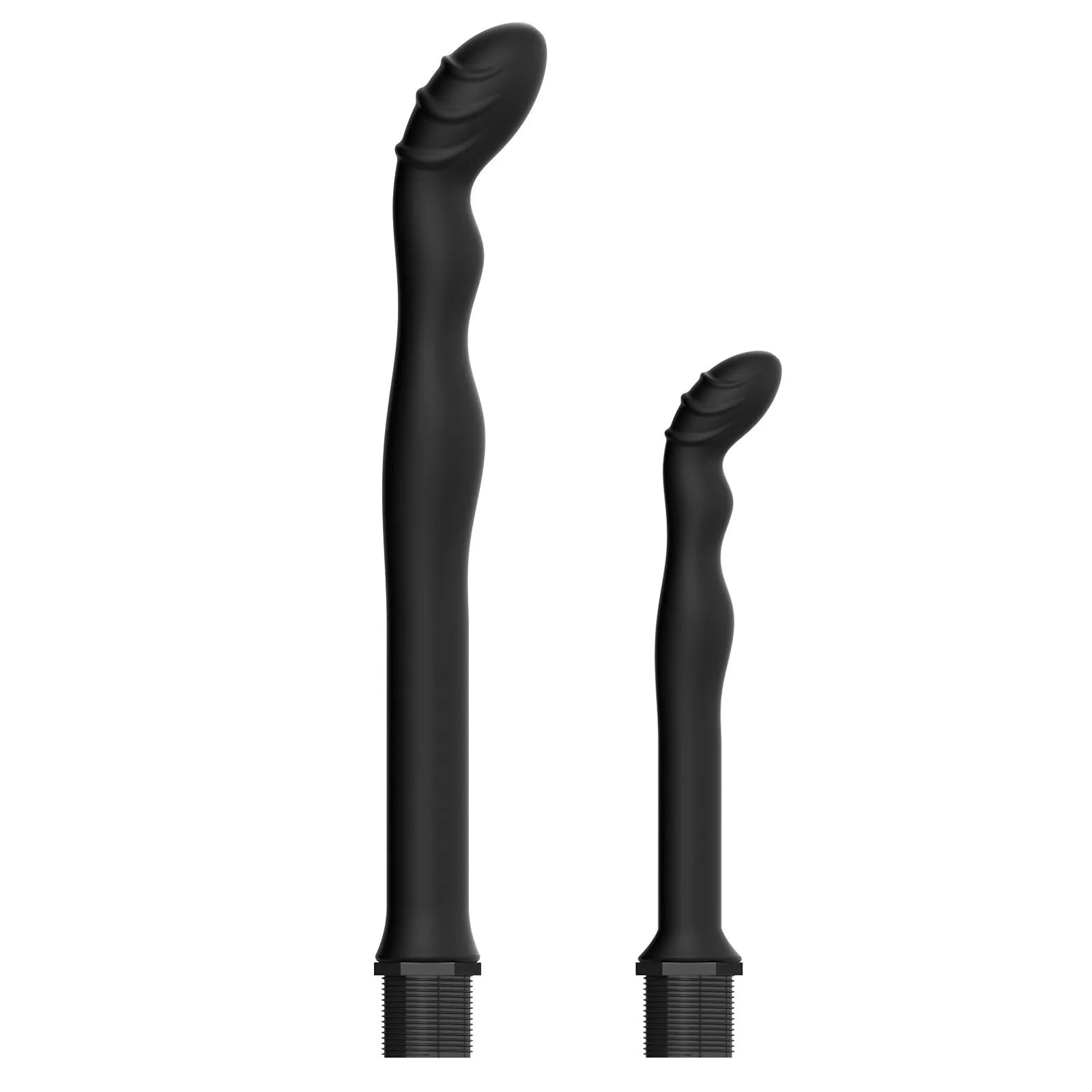 Black silicone hosepipe flusher for cleaning and enema use in large and small sizes