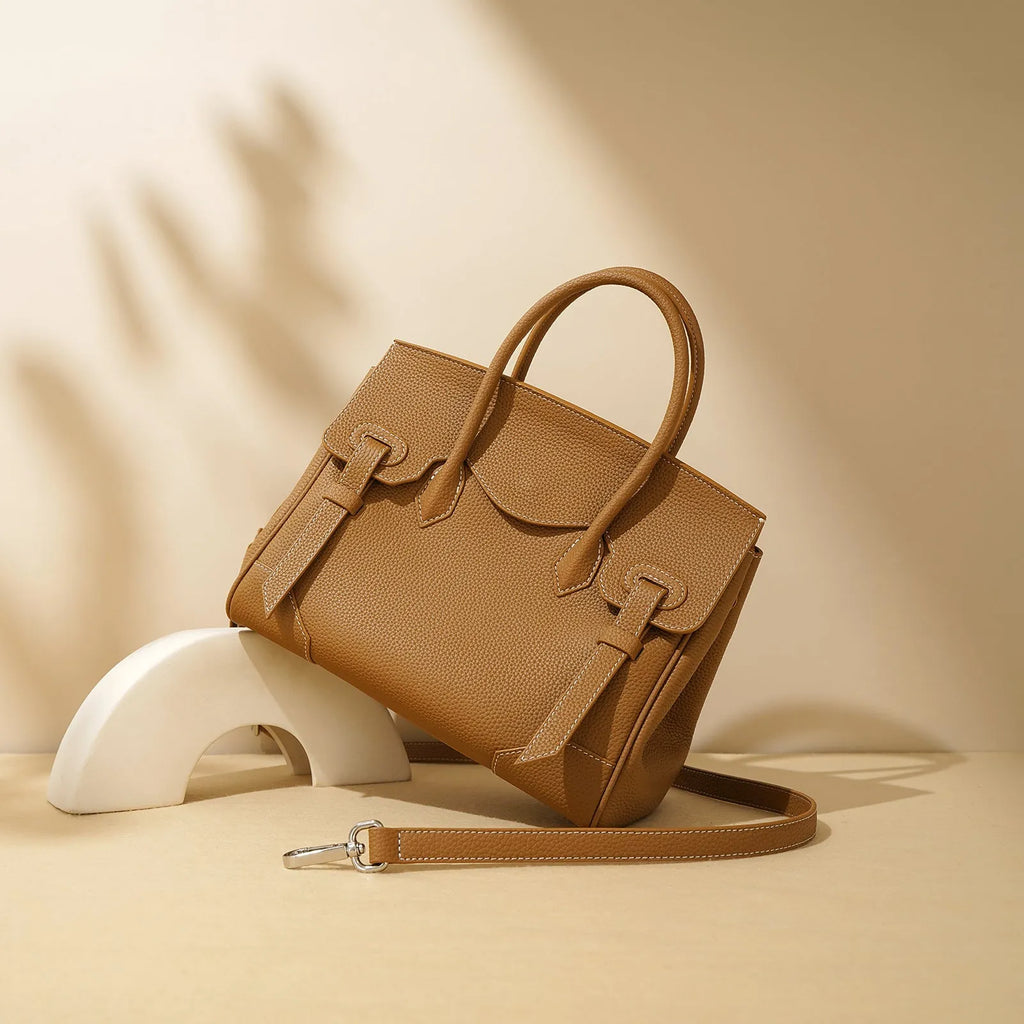 Top layer cowhide genuine leather large capacity tote bag 26x14x20cm in urban simplicity style