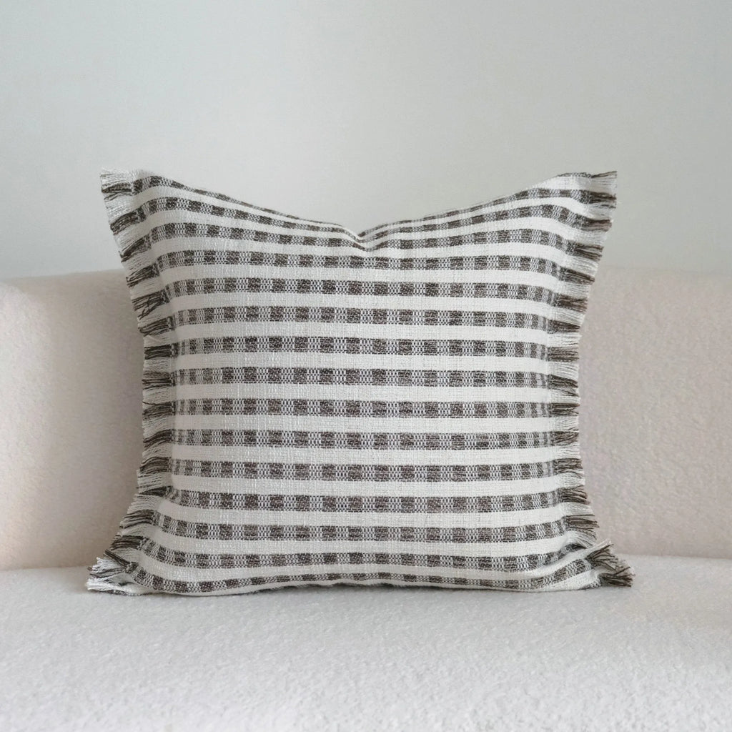 Coffee brown striped Chinese classical style square sofa pillow with brushed fabric cover