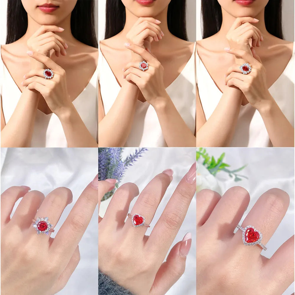 Heart-shaped sterling silver ring with a faceted colour zircon stone on a white background.