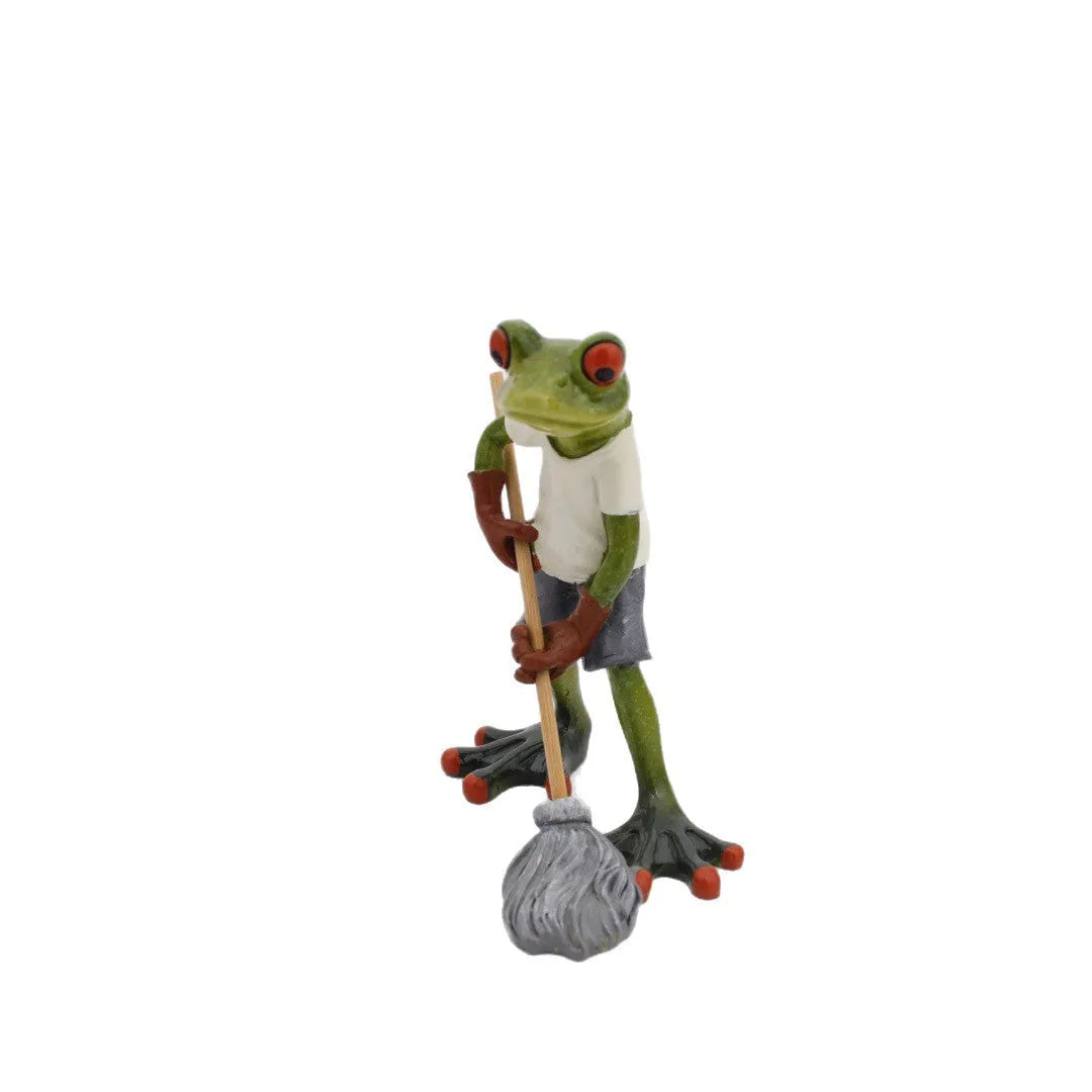 Pastoral style resin frog decoration for home interior display