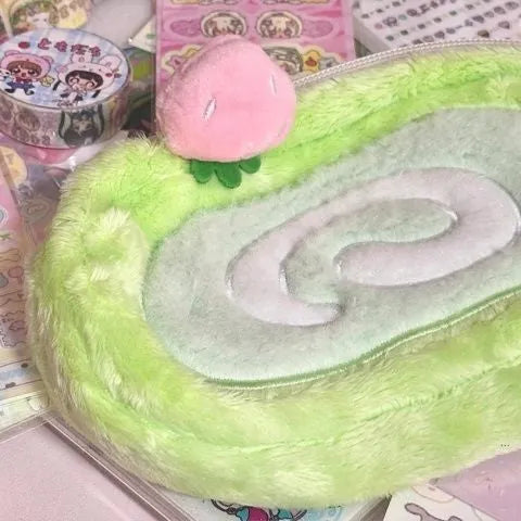 Honeydew Swiss roll cake colour velvet roll pencil case with Korean-style design for stationery organisation