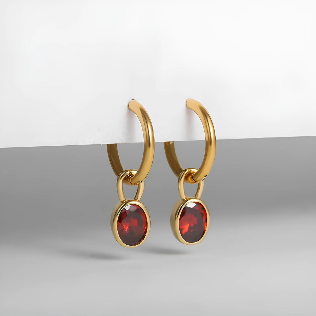 Women's retro simple oval zircon earrings in white, emerald, army green, black, red, blue copper base