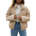 Apricot women's corduroy jacket with stand collar and front zip in street fashion style